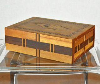 Vintage Marquetry Inlaid Wood Inlay Hidden Secret Puzzle Trick Box Scottie Dogs 2