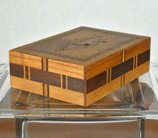 Vintage Marquetry Inlaid Wood Inlay Hidden Secret Puzzle Trick Box Scottie Dogs 3