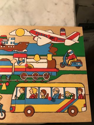 Vintage Wooden Toddler Peg Puzzle Transportation Simplex Holland 2