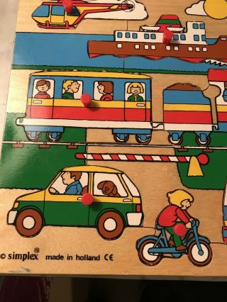Vintage Wooden Toddler Peg Puzzle Transportation Simplex Holland 3