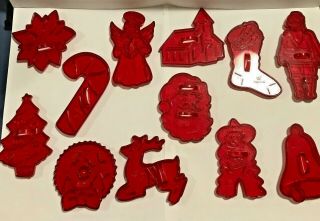 Christmas Themed Vintage Cookie Cutters - Set Of 12 - Red