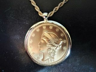 Vintage Kellogg & Co 1854 Coin Pendant On Monet Rope Chain Necklace