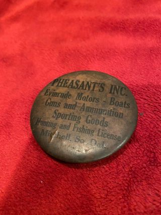 Vintage Advertising Celluloid Sharpening Stone,  Pheasants Inc In Mitchell,  Sd.