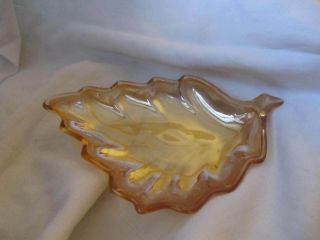 Vintage Marigold Carnival Glass Leaf Shape Trinket Candy Dish
