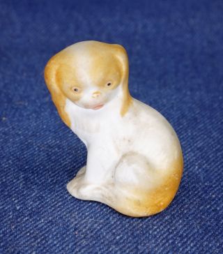 Vintage Tiny Bisque Japanese Chin Dog Figure Spaniel Lemon & White Doll Sized