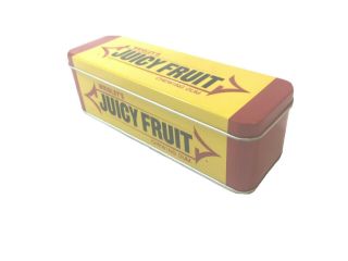 Vintage Collectible Juicy Fruit Gum Tin Container W/ Hinged Lid