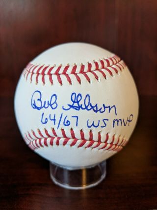 Bob Gibson 1964/67 Ws Mvp Signed Autographed Oml Baseball Cardinals Hof Auto
