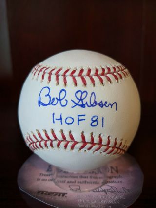 Bob Gibson Hof 1981 Signed Autographed Oml Baseball Treat Cardinals Auto