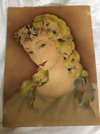 Vtg Signed By Artist Victorian Woman Pastel Chalk Painting 12 " X16 "