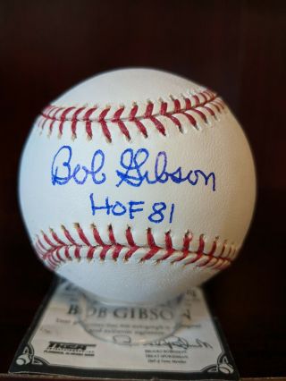 Bob Gibson Hof 81 Signed Autographed Oml Baseball Cardinals Treat