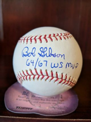 Bob Gibson 64 & 67 Ws Mvp Signed Autographed Oml Baseball Cardinals Treat