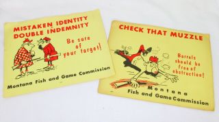2 Vintage Montana Fish & Game Commission Paper Hunting Warning Signs Funny Humor