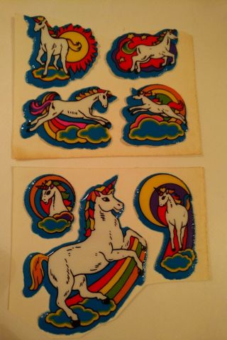 Vintage 80s Stickers Trimmed Puffy Puffies Unicorn Rainbow Sun