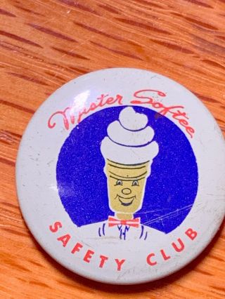 Vintage Mister Softee Ice Cream Safety Club Pinback Pin