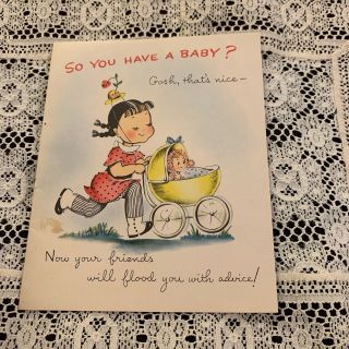 Vintage Greeting Card Baby Boy Congrats Susie Q Baby Doll Stroller Norcross