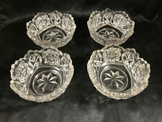Set Of 4 Vintage Clear Glass Sawtooth Rim Dessert Berry Bowls