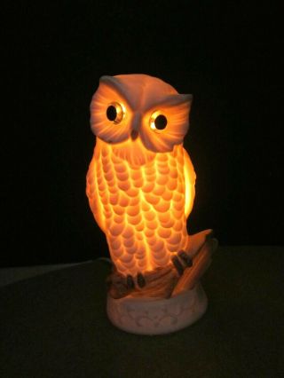 Vintage Knobler Snowy White Owl Lamp Night Light Made In Japan Ceramic