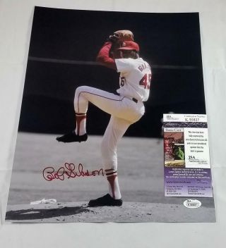 Bob Gibson Signed St Louis Cardinals 11x14 Metallic Photo Hall Of Fame 81 Jsa 27