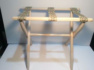 Vintage Scheibe Wood Luggage Stand Suitcase Rack Three Tapestry Straps