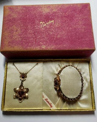 Vintage Gold Filled Barclay Red Rhinestone Stretch Bracelet & Necklace Set Inbox
