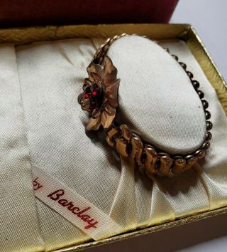 Vintage Gold Filled Barclay Red Rhinestone Stretch Bracelet & Necklace Set inBox 3