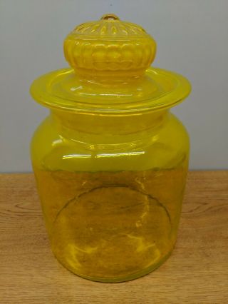 Vintage Large Yellow Glass Canister Apothecary Cookie Jar With Lid