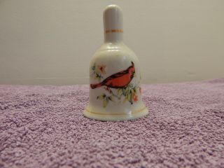 Vintage White Porcelain Ceramic Bell Red Cardinal Bird And Flowers