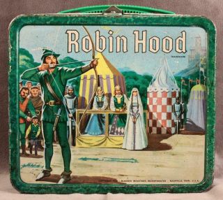 Vintage 1956 Aladdin Robin Hood Metal Lunch Box
