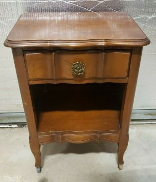 Vintage Wood Nightstand Cabinet Side Table Single Drawer Wood Casters 28 "