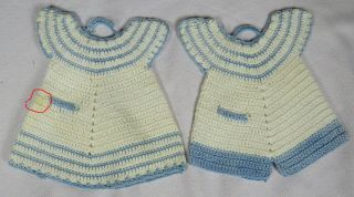 Vintage Hand Crocheted Set Of Pot Holders / Hot Pads 2pc Blue & White,  Dresses.