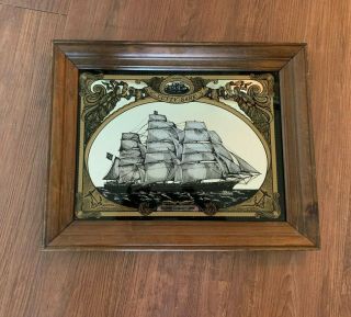 Vintage Mirrored Picture With The Cutty Sark Ship/british Clipper