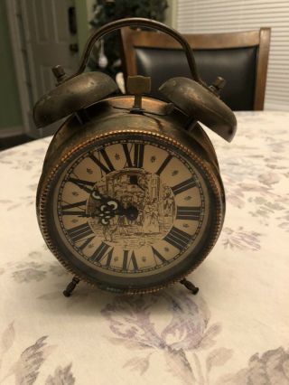 Vintage Bulova Two Bell Wind Up Alarm Clock Brass Germany
