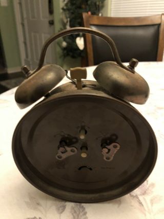 Vintage Bulova Two Bell Wind Up Alarm Clock Brass Germany 2