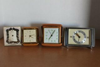 4 Vtg Wind Up Travel Clocks Cyma Gorham Adolf Jerger Seth Thomas Phinney - Walker