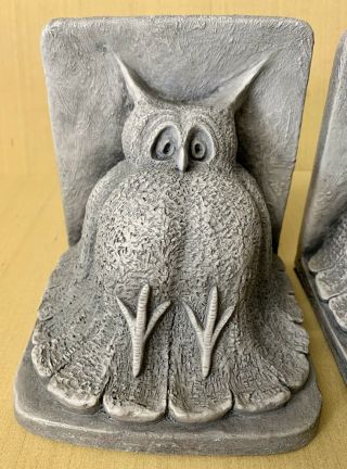 Vintage Plaster Chalkware Modernist Owl Bookends Signed Witt ' 73 2