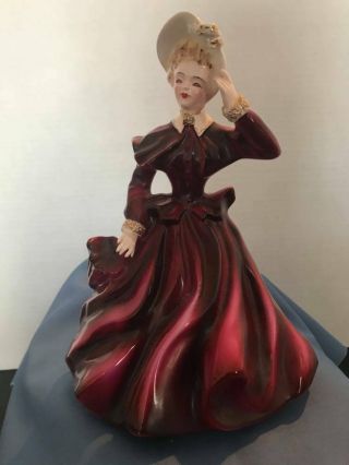 Vintage Jeanette Figurine Florence Ceramics Pasadena,  Reddish/burgundy Dress