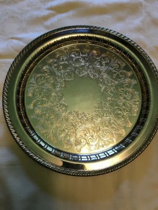 Vintage Wm A Rogers Ornate Etched Silver Plate Serving Platter Tray 12”