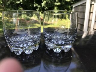 Crown Royal Whiskey Glasses Etched Lo Ball Rocks Barware Set Of 2 Vintage