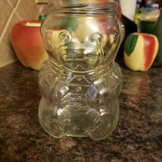 Vintage Glass Skippy Peanut Butter Teddy Bear Jar 48 Oz Honey Pot 1988 Figural