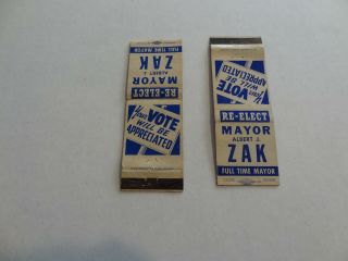 (2) Vintage Re - Elect Mayor Albert J.  Zak,  Mayor Hamtramck,  Michigan Matrchbooks
