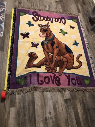 Vintage Scooby Doo Throw Blanket Tapestry Fringe Multi Color