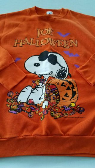 Vintage Peanuts Orange Pumpkin Sweatshirt Snoopy Joe Halloween Usa Delta Large