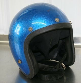 Vintage Motorcycle Helmet Metal Flake Blue Open Face Shield Eagle 2000