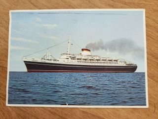 Vintage Postcard Italian Ship Cristoforo Colombo Postcard From Gibraltar To Nyc.