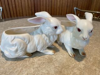 Vintage Lefton Easter Bunny Rabbit Porcelain Ceramic Planters Japan