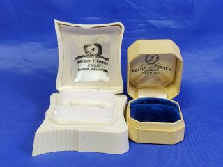 2 Vintage Ring Box Nelson Forney Jeweler Dover Delaware 1950 Paper 1960 Plastic