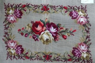 Vintage Preworked Needlepoint Tapestry Canvas Floral Ottoman Cover 16 " X 20 "