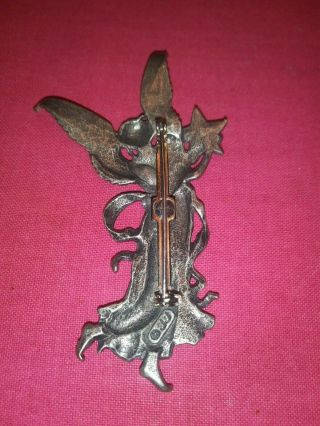Vintage JJ Angel Crystal Star Pin Costume Jewelry Pewter Finish 2