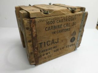 Vintage Us Army 30 Cal.  Carbine Wood Ammo Box - Marked " T1caj "