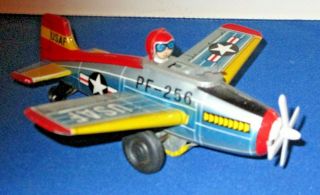 Vintage 1950s - 60s Japanese Tin Friction Sparkling Pf - 256 Air Force Airplane